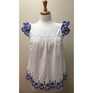 Madewell Women’s Size 4 White Blue Cotton Top